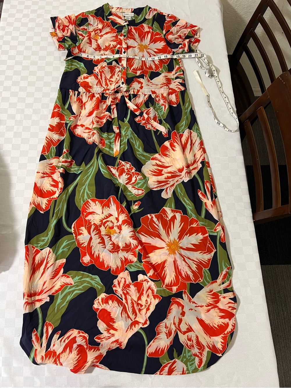 Floral Midi Skirt in Navy with Red & Cream Blooms